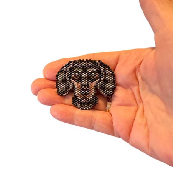 Hand Crafted Jewelry - Handwoven beaded dachshund face pin brooch gift dachshund mom life like portrait